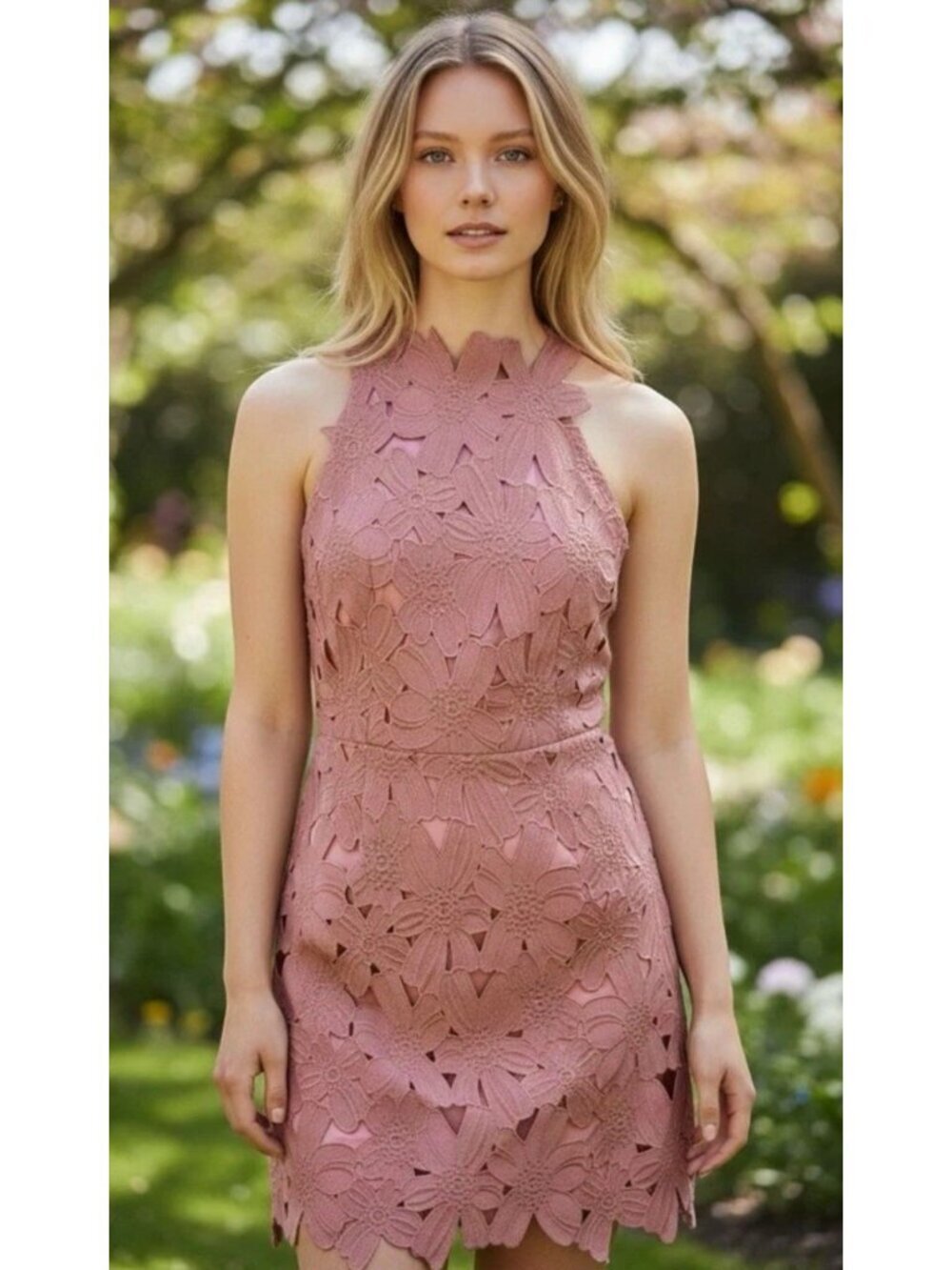 Saylor x Free People Jessa Dress S Pink Floral Lace Open Back Mini Cocktail